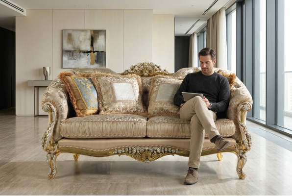 Klassesche beige Chesterfield Zweesëtzer Polster 2-Sëtzer Holzrahmen