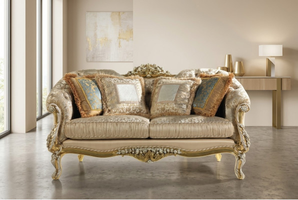Klassesche beige Chesterfield Zweesëtzer Polster 2-Sëtzer Holzrahmen