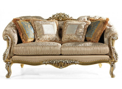 Klassesche beige Chesterfield Zweesëtzer Polster 2-Sëtzer Holzrahmen