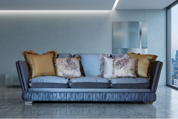 Klassesch Dräibettzëmmer Sofa Faarf blo Wunnengstoff Sofa Klassiker