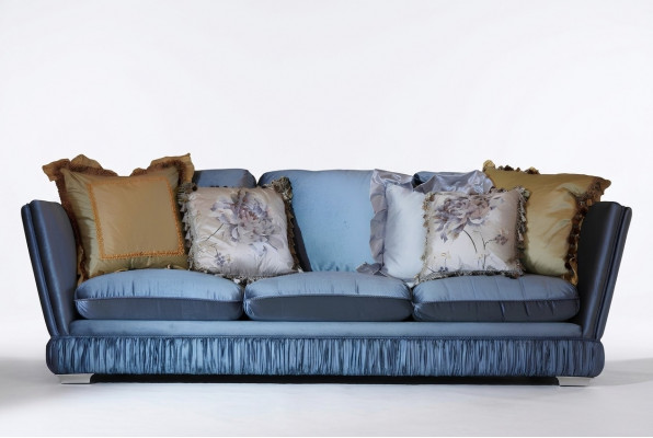 Klassesch Dräibettzëmmer Sofa Faarf blo Wunnengstoff Sofa Klassiker