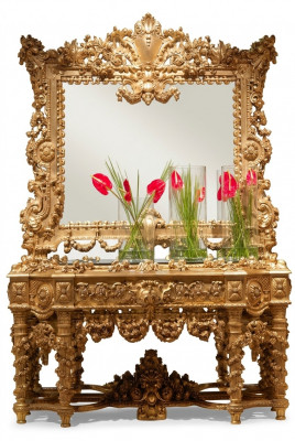 Konsole Sideboard Dësch Kommod Echt Holz Schnitzerei Spigel Antik Stil Italien