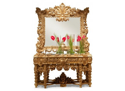 Konsole Sideboard Dësch Kommod Echt Holz Schnitzerei Spigel Antik Stil Italien