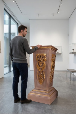 Klassesch Vase a schéiner brong Faarf passt op d'Terrass vum Wunnzëmmer.