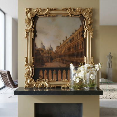 Spigel mat geschnëtztem Kader Gold Barock Rokoko Italienesche Wandspeegele Nei