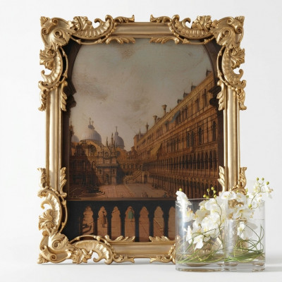 Spigel mat geschnëtztem Kader Gold Barock Rokoko Italienesche Wandspeegele Nei