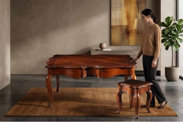 Bäizësch XXL Echt Holz Dësch 112x112cm Miwwelen Italienesch Ariichtung Dëscher