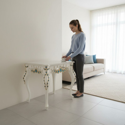 Konsole Barock Bäizëltësch Glas Dësch Italienesch Miwwelen Wunnengezimmer Dëscher Nei