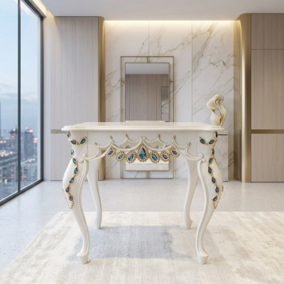 Konsole Barock Bäizëltësch Glas Dësch Italienesch Miwwelen Wunnengezimmer Dëscher Nei