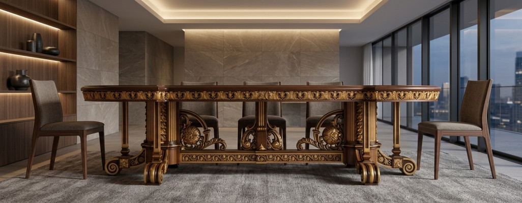 Iessdësch Iesszëmmer Blat Gold Stuff Holz Klassesch Dësch Italien Miwwelen