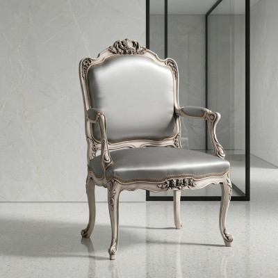 Iesszëmmer Still Luxus Fauteuil Still Holz Sëlwer Troun Barock Wunnzëmmer Miwwelen