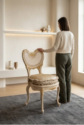 Iesszëmmer Stull 1 Sëtzer Fotell Holz Luxus Klass Barock Rokoko Miwwel Design Nei
