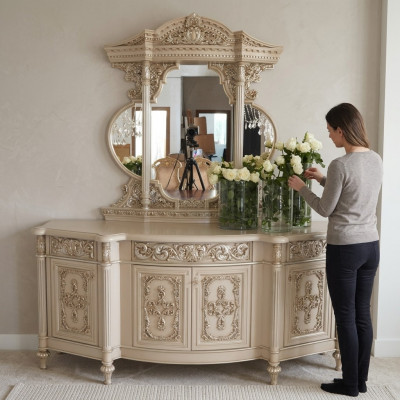 Kommode Anrichte Kommoden Spigel Set Echt Holz Italienesch Miwwelen Antik Stil