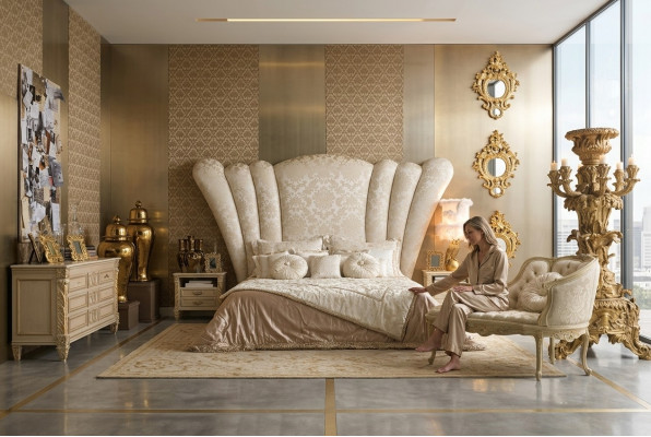 Chesterfield Grousst Bett Kappdeel Bett Polsterung Hotelbett Faarf Wäiss Klassesch
