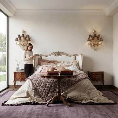 Klassescht Bett Duebelbett Chesterfield Luxus Miwwelen Italienesch Ariichtung