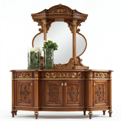Kommode Anrichte Spigel Set Eechte Holz Italienesch Miwwelen Antik Stil Kommoden