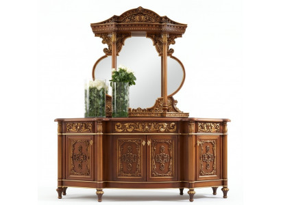 Kommode Anrichte Spigel Set Eechte Holz Italienesch Miwwelen Antik Stil Kommoden