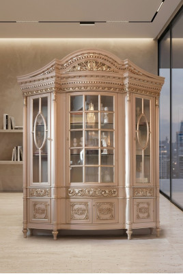 Vitrinen Glas Schaf Echt Holz Anrichte Vitrine Wunnzëmmer Miwwelen Massivt Holz