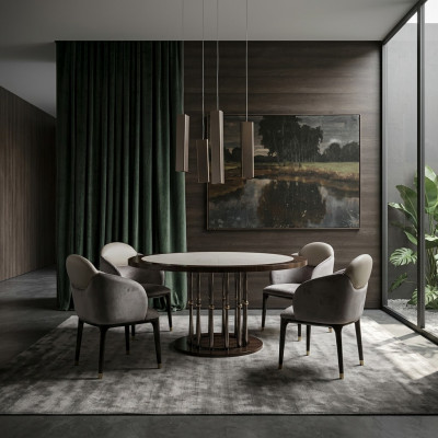 Grupp Stullen Garnitur Textil Stoff Holz Gepolstert Iesszëmmer Stullen 4x Stull