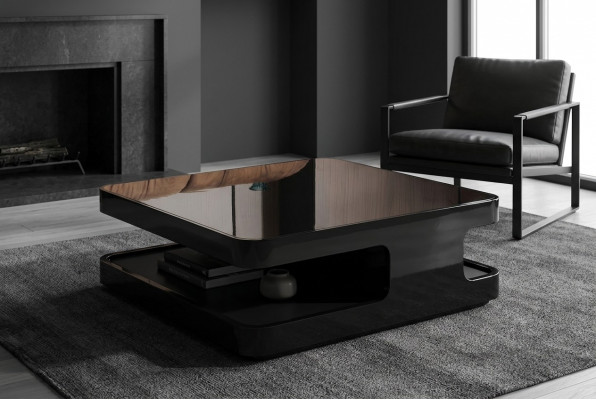 Kaffeisdësch Design Couchtisch Holz Glas Dësch Wunnenzëmmer Couchtischen Italien Nei