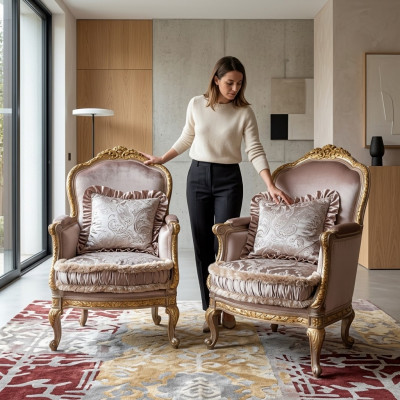 Fotell Leihnfotell Liese Stull Ouerfotell Luxus Sofa Këssen Italienesch Miwwelen