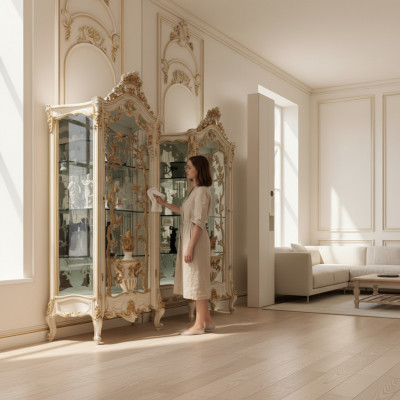 Vitrine Glas Schaf Schief Regal Holz Vitrin Moderne Design Wunnzëmmer Nei