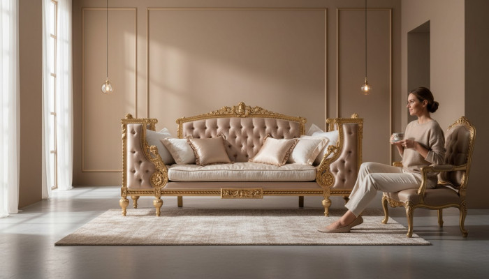 Canapé dräisëtzer Couch Gepolstert Miwwelen Chesterfield Barock Rokoko Antik Stil Nei