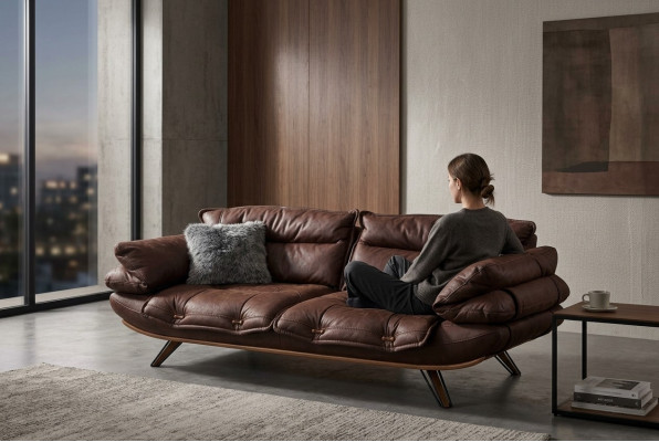 Multifunktiouns-Couch Dräisëtzer Sofa Couchen Miwwelen Sofasen Brong Weich gepolstert