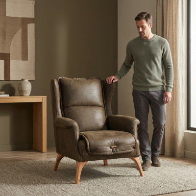 Gemittlechen Fauteuil Canapé Aarmsëtz Einsëtzer Miwwel Sofa Wildleder Look Schwaarz