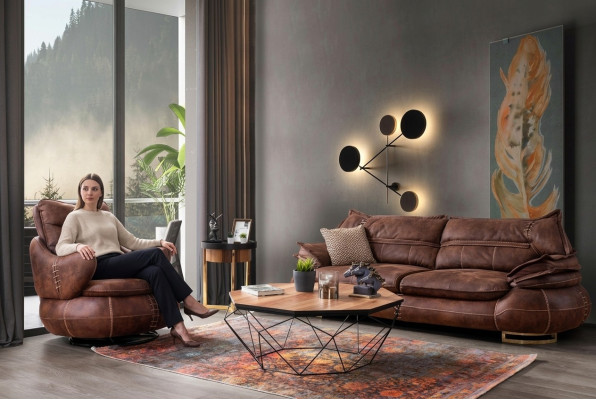 Luxus US Western Sofagarnitur Couch Loft Miwwelen 3+1 Sëtzer Sofa Fotell 2-Deeler Nei