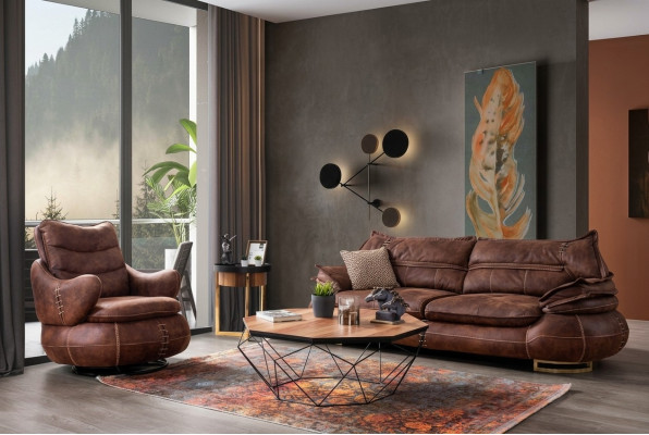Luxus US Western Sofagarnitur Couch Loft Miwwelen 3+1 Sëtzer Sofa Fotell 2-Deeler Nei