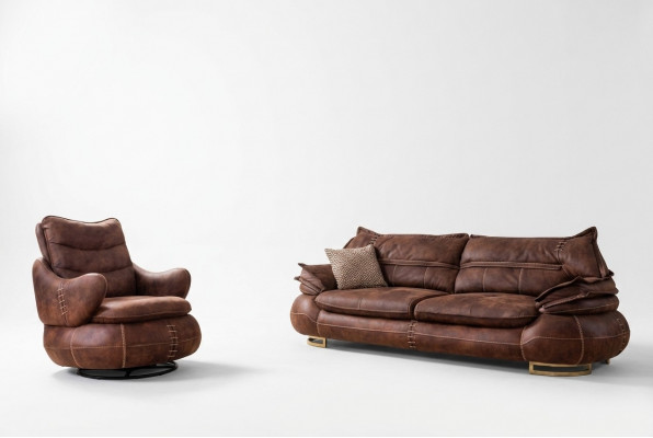 Luxus US Western Sofagarnitur Couch Loft Miwwelen 3+1 Sëtzer Sofa Fotell 2-Deeler Nei