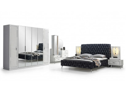 Schlafzimmer Bett Nachttisch Kommode Spiegel Kleiderschrank Chesterfield 5tlg.