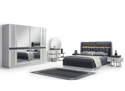Schlafzimmer Möbel Set Bett Nachttisch Kommode Spiegel Kleiderschrank Luxus 5tlg