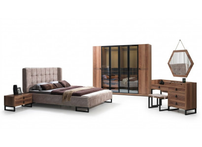 Schlofzëmmer Set 5tlg. Luxus Bett 2x Nuetsdësch Kommode Kleederschaf Holz Nei