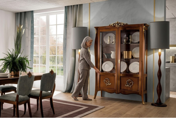 Vitrin Glas Schaf Kommod Schief Italien Miwwelen Holz Stil Barock Vitrine