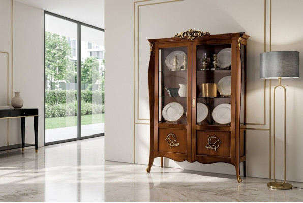 Vitrin Glas Schaf Kommod Schief Italien Miwwelen Holz Stil Barock Vitrine