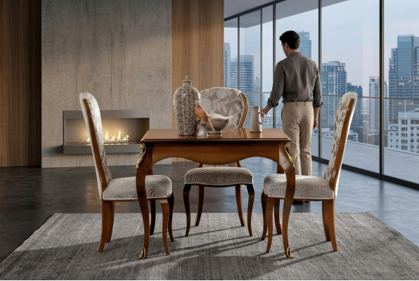 Komplett Set Iessdësch 4x Still Iesszëmmer Set Iess Grupp Holz Dësch Dëscher 5stéck