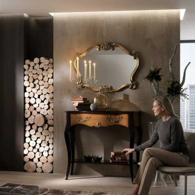 Konsol Dësch Miwwel Barock Stil Spigel Holz Italienesch Dëscher Grupp 2 Stéck Set
