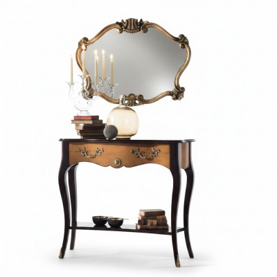 Konsol Dësch Miwwel Barock Stil Spigel Holz Italienesch Dëscher Grupp 2 Stéck Set