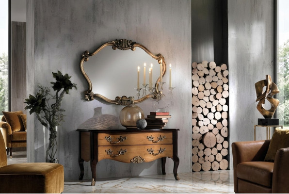 Italienesch klassesche Designer-Spigel Wandspigel mat Bronze-Blieder Barock.