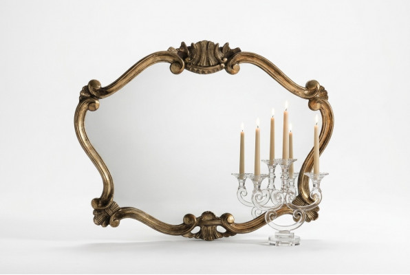 Italienesch klassesche Designer-Spigel Wandspigel mat Bronze-Blieder Barock.