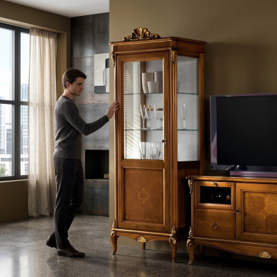 Wunnzëmmer Kommode Glas Schaf Vitrin Iesszëmmer Kommode Holz Schief Miwwelen