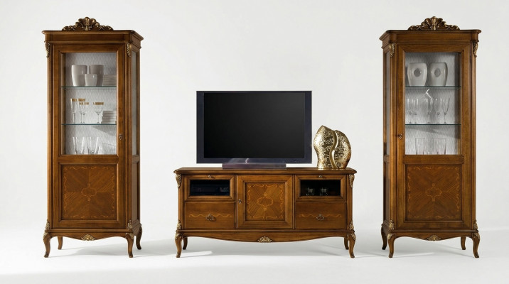 Wunnzëmmer 2x Vitrinn Wunnzëmmer Schief Design Fernseher Modern Vitrinn Set 3 Stéck