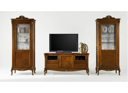 Wunnzëmmer 2x Vitrinn Wunnzëmmer Schief Design Fernseher Modern Vitrinn Set 3 Stéck