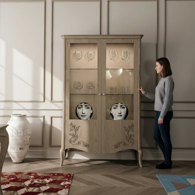 Wunnzëmmer Kommode Glas Schaf Vitrin Iesszëmmer Kommode Holz Schief Miwwelen
