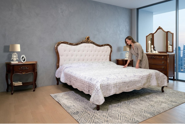 Bett 2x Nuetsdësch 3 tlg. Schlofzëmmer Set Design Miwwelen Modern Luxus Better Nei