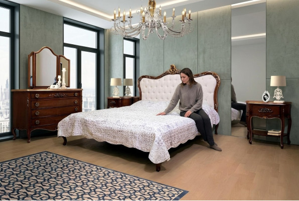 Schlofkummer Design Klassesch Luxus Miwwelen Modern Bett 2x Nuetsdësch 4-Deeler Set