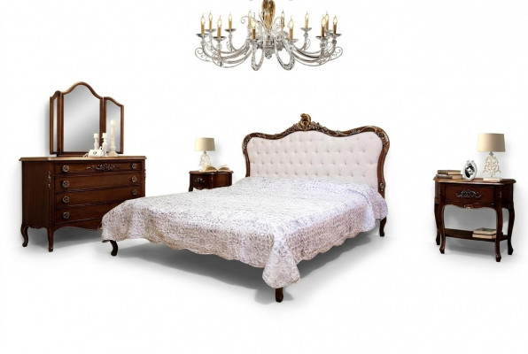 Schlofkummer Design Klassesch Luxus Miwwelen Modern Bett 2x Nuetsdësch 4-Deeler Set