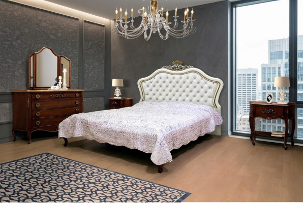 Komplett 4er Set fir Schlofkummer Design modern luxuriéist Bett 2x Nuetsdësch Kommode